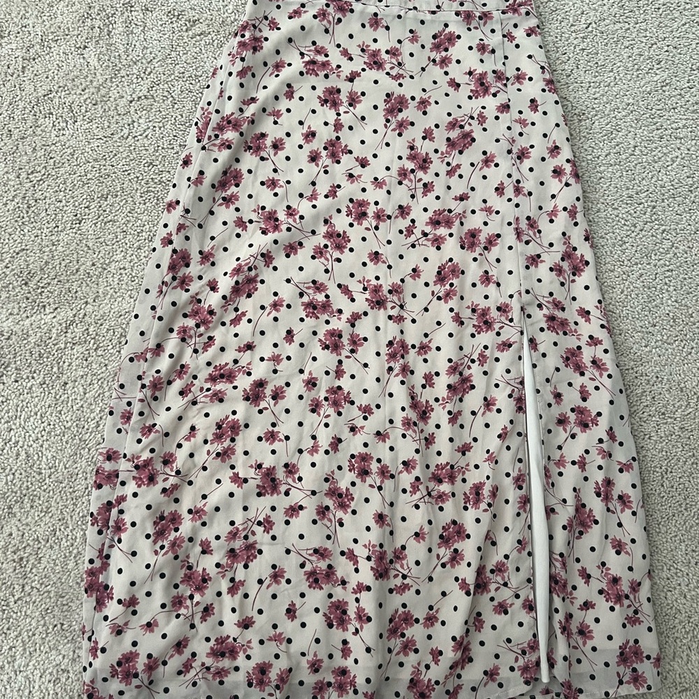 Nasty Gal White and Pink Midi Pencil Skirt with Slit